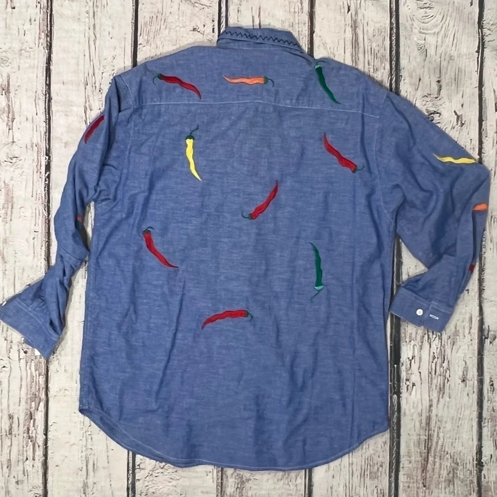 Chili Peppers VTG 1980s Womens Blue Denim Button Up Long Sleeve Shirt